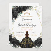 Quinceanera Floral Black Gold Invitation 招待状 (正面/裏面)