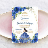 Quinceanera Floral Blue Gold Invitation 招待状