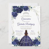 Quinceanera Floral Blue Silver Invitation 招待状 (正面)