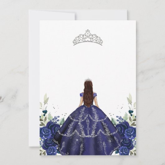Quinceanera Floral Blue Silver Invitation 招待状 (裏面)