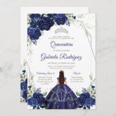 Quinceanera Floral Blue Silver Invitation 招待状 (正面/裏面)