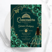 Quinceanera Floral Emerald Gold Gold Dress 招待状