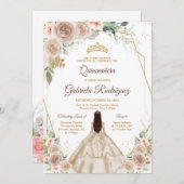 Quinceanera Floral Gold Invitation 招待状 (正面/裏面)