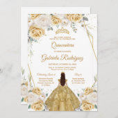 Quinceanera Floral Gold Invitation 招待状 (正面/裏面)