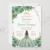 Quinceanera Floral Green Gold Invitation 招待状 (正面)