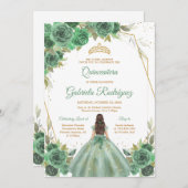 Quinceanera Floral Green Gold Invitation 招待状 (正面/裏面)