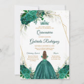 Quinceanera Floral Green Gold Invitation 招待状 (正面)