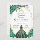 Quinceanera Floral Green Gold Invitation 招待状 (正面)