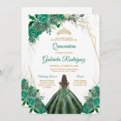 Quinceanera Floral Green Gold Invitation 招待状 (正面/裏面)