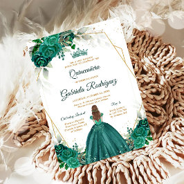 Quinceanera Floral Green Gold Invitation 招待状
