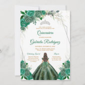 Quinceanera Floral Green Silver Invitation 招待状 (正面)