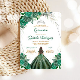 Quinceanera Floral Green Silver Invitation 招待状