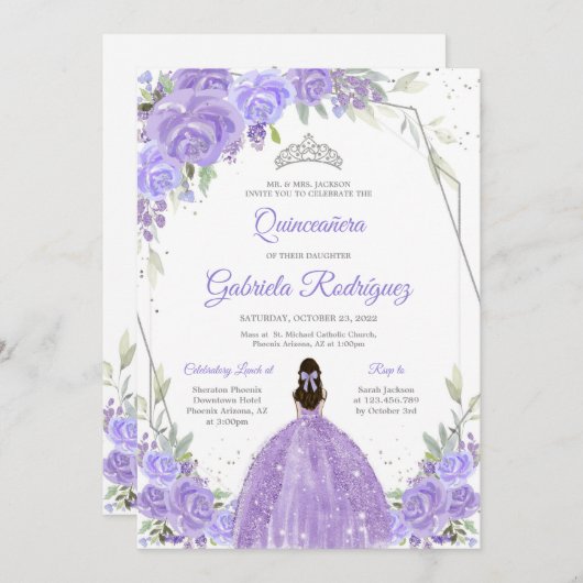 Quinceanera Floral Invitation 招待状 (正面/裏面)