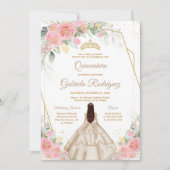 Quinceanera Floral Pink Gold Invitation 招待状 (正面)