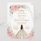 Quinceanera Floral Pink Gold Invitation 招待状 (正面/裏面)