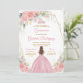 Quinceanera Floral Pink Gold Invitation 招待状 (スタンド正面)