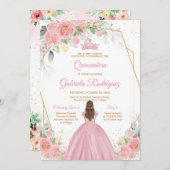 Quinceanera Floral Pink Gold Invitation 招待状 (正面/裏面)