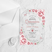 Quinceanera Floral Pink Silver アクリル招待状