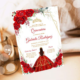 Quinceanera Floral Red Gold Invitation 招待状