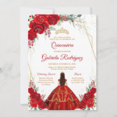 Quinceanera Floral Red Gold Invitation 招待状 (正面)