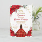 Quinceanera Floral Red Gold Invitation 招待状 (スタンド正面)