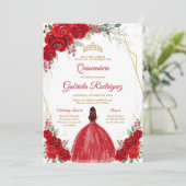 Quinceanera Floral Red Rose Gold Invitation 招待状 (スタンド正面)