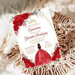 Quinceanera Floral Red Rose Gold Invitation 招待状