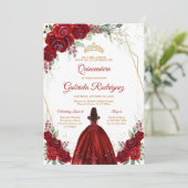 Quinceanera Floral Red Rose Gold Invitation 招待状 (スタンド正面)