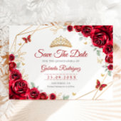 Quinceanera Floral Red Roses Gold セーブザデート