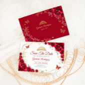 Quinceanera Floral Red Roses Gold セーブザデート