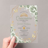 Quinceanera Floral Sage Green Gold アクリル招待状 (インサイチュ (ポータブル))