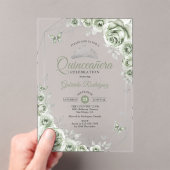 Quinceanera Floral Sage Green Silver アクリル招待状 (インサイチュ (ポータブル))