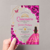Quinceanera Fuchsia Pink Gold Dress アクリル招待状 (インサイチュ (ポータブル))