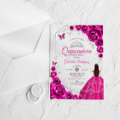 Quinceanera Fuchsia Pink Silver Dress アクリル招待状