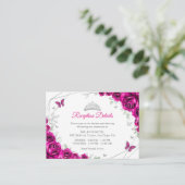 Quinceanera Fuchsia Pink Silver Floral Details エンクロージャーカード (スタンド正面)