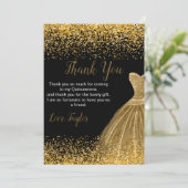 Quinceanera Gold Dress Faux Glitter サンキューカード (スタンド正面)