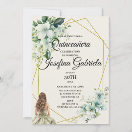 Quinceañera green floral Invitation 招待状