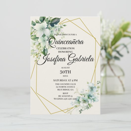 Quinceañera Green floral Invitation 招待状 (スタンド正面)