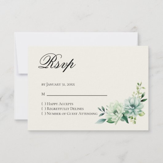 Quinceanera Green floral Reply RSVP Card (正面)