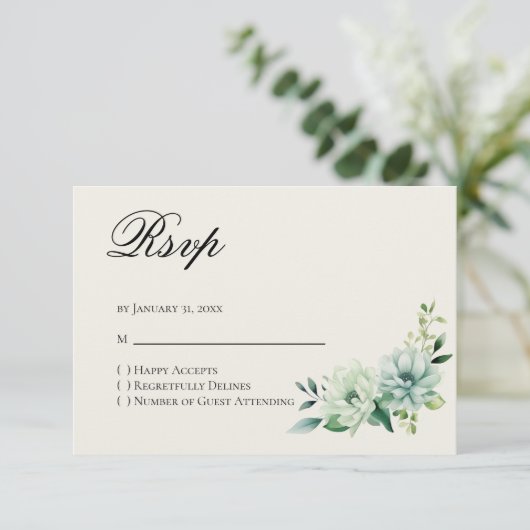 Quinceanera Green floral Reply RSVP Card (スタンド正面)