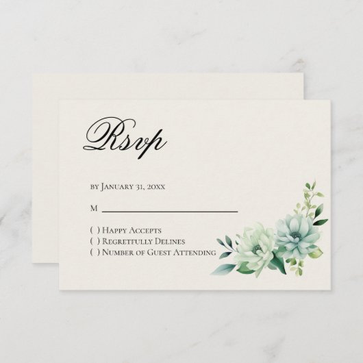 Quinceanera Green floral Reply RSVP Card (正面/裏面)
