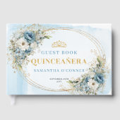 Quinceañera Guest Book Boho Blue Gold Greenery ゲストブック (正面)