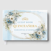 Quinceañera Guest Book Boho Blue Gold Greenery ゲストブック (正面)