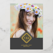 Quinceañera Initials Ornamental Lace Sophisticated 箔招待状 (正面)