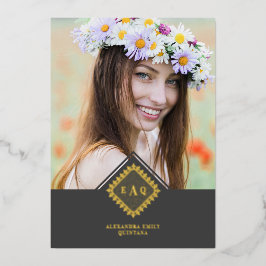 Quinceañera Initials Ornamental Lace Sophisticated 箔招待状