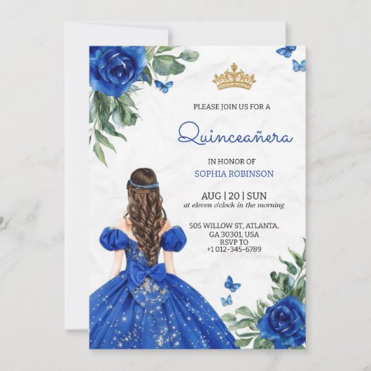 Quinceanera Invitation  a girl wearing blue gown 招待状 (正面)