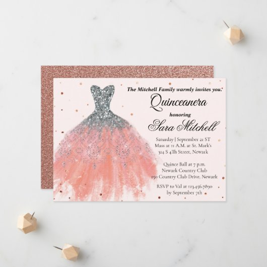 Quinceanera Invitation, Birthday Invite for sweet 案内状 (正面/裏面インサイチュ)