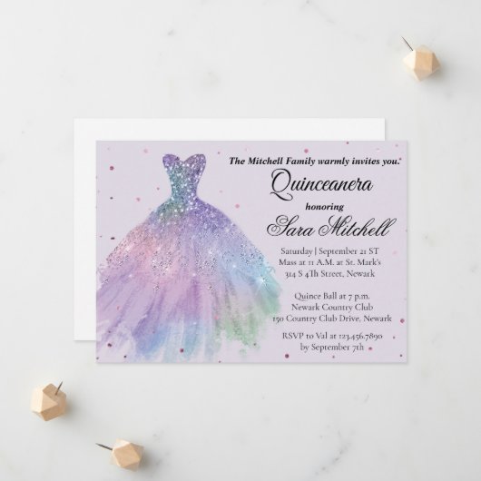 Quinceanera Invitation, Birthday Invite for sweet 案内状 (正面/裏面インサイチュ)