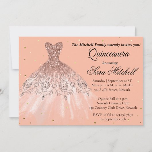 Quinceanera Invitation, Birthday Invite for sweet 案内状 (正面)