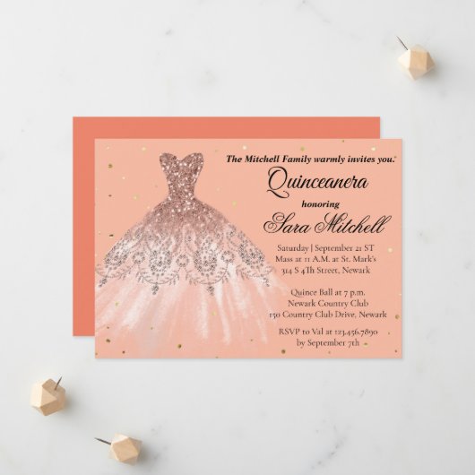 Quinceanera Invitation, Birthday Invite for sweet 案内状 (正面/裏面インサイチュ)